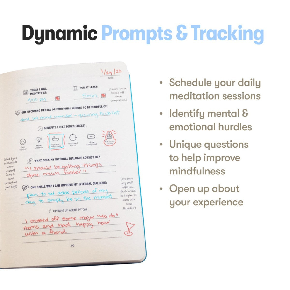 A daily tracking page from the Meditation Sidekick Journal